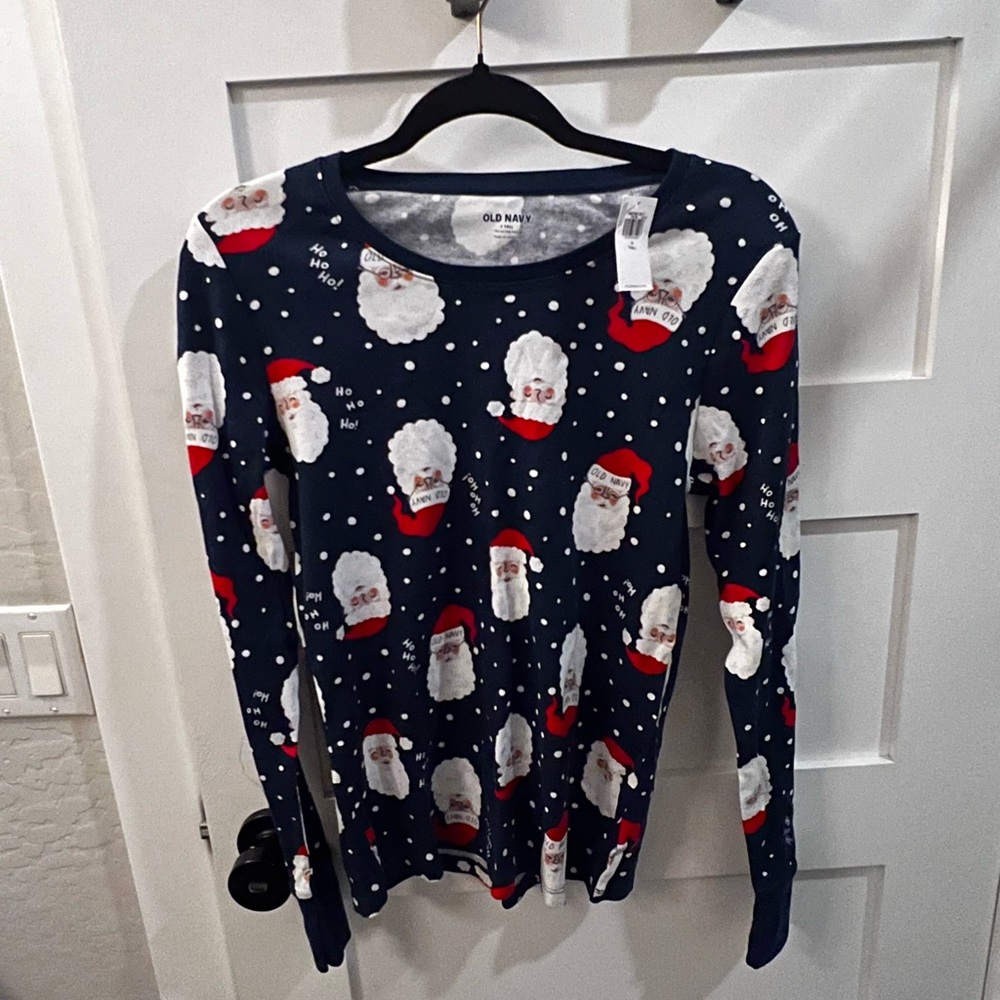 Old Navy Navy Blue Santa Print Shirt